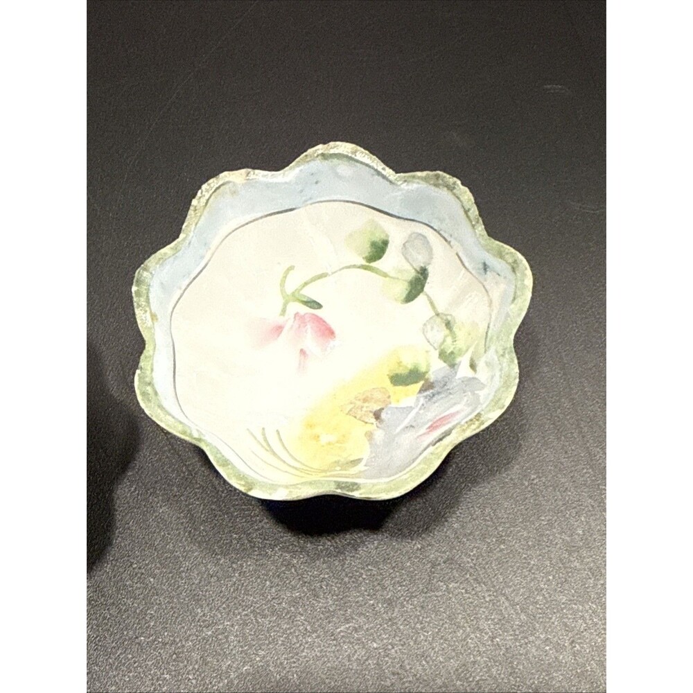 Vintage Pair Nippon Pink Hand Painted Floral Trinket Dish Small Handpainted - Picture 3 of 8